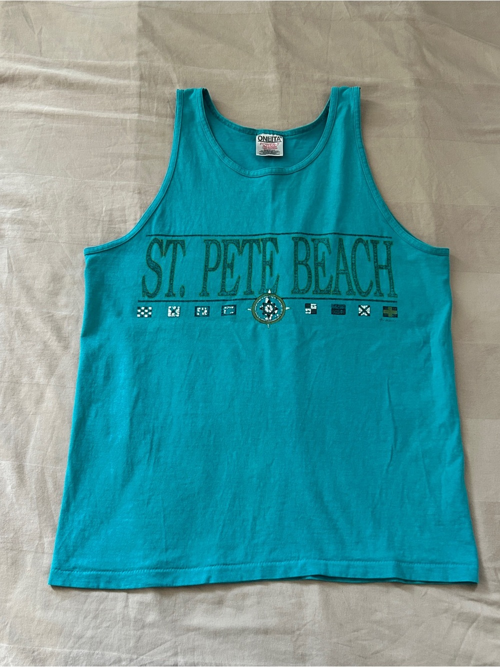 Vintage Made in USA Oneita Power-T Turquoise Tank Top